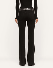 Back view of L'AGENCE Her Story black flare jeans showing the fitted silhouette and wide flared hems