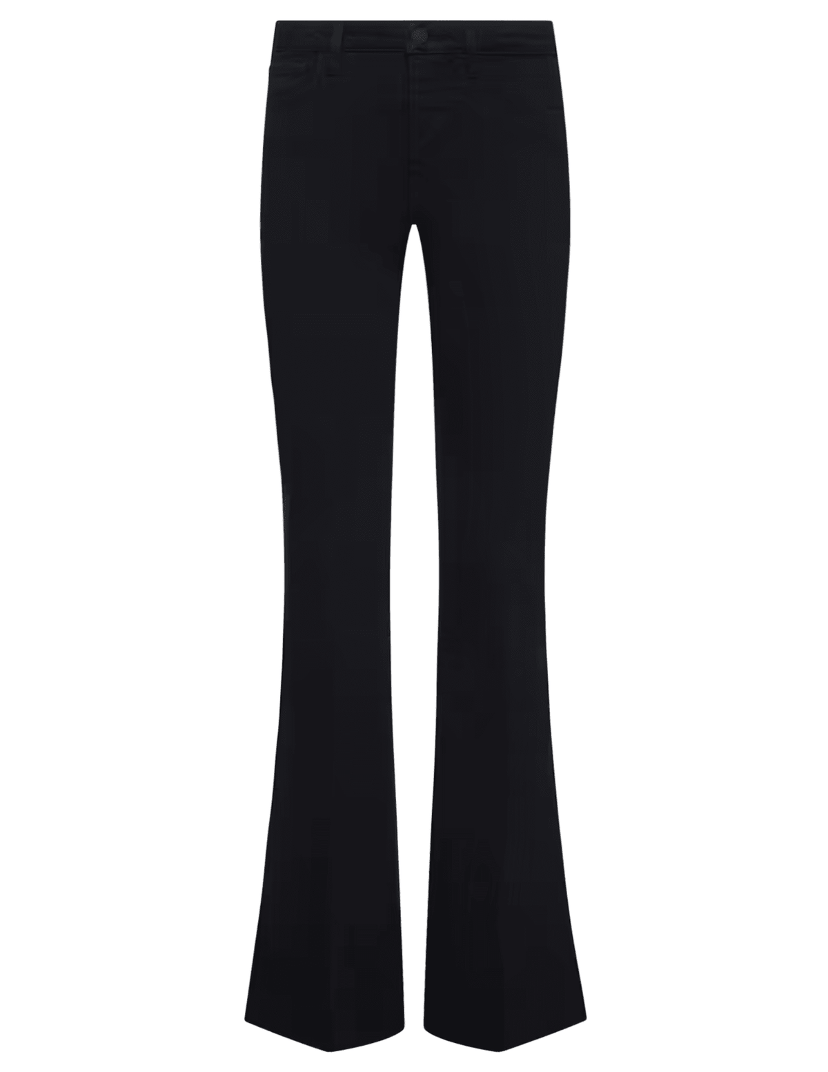 L'AGENCE Her Story Flare Jeans in Saturated Black featuring a low-rise waist and dramatic bell-bottom silhouette