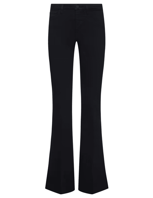 L'AGENCE Her Story Flare Jeans in Saturated Black featuring a low-rise waist and dramatic bell-bottom silhouette