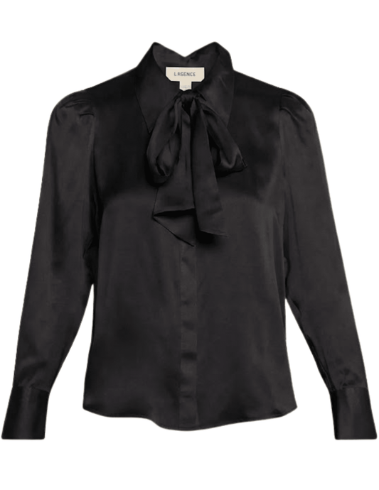L’AGENCE Honey tie neck silk blouse in black