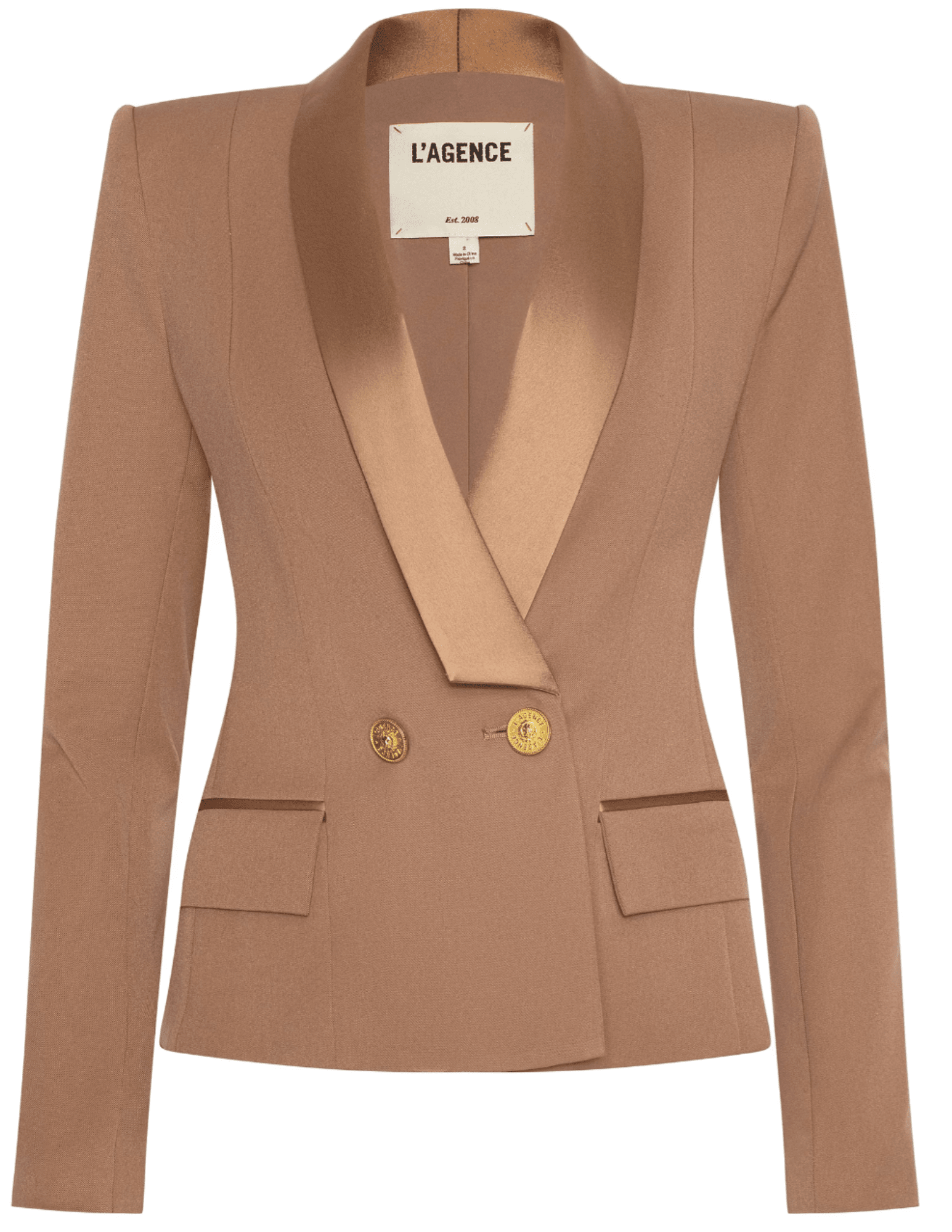 L’AGENCE Imogen satin lapel blazer in cinnamon swirl front view