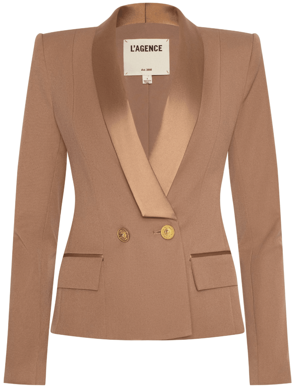 L’AGENCE Imogen satin lapel blazer in cinnamon swirl front view
