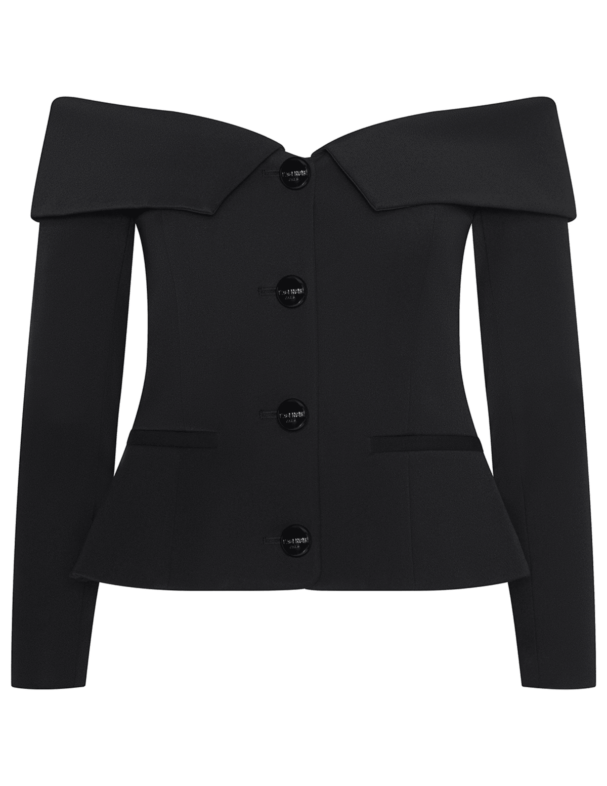 L’AGENCE Ingrid off-shoulder cropped blazer in black