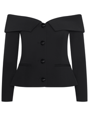 L’AGENCE Ingrid off-shoulder cropped blazer in black