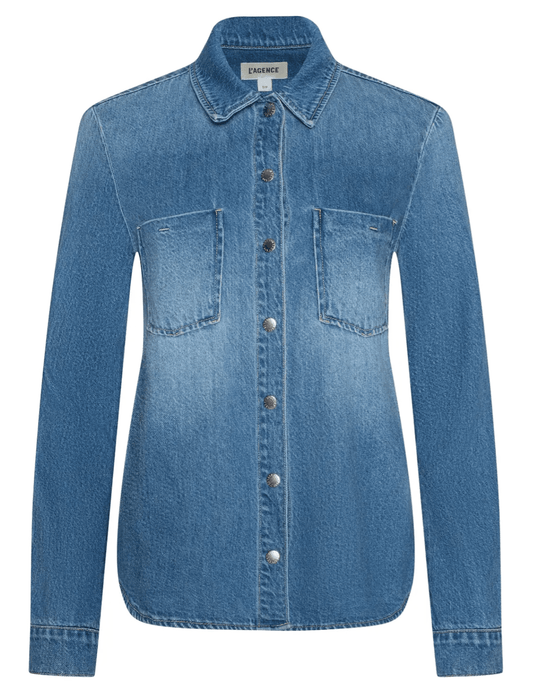 L'AGENCE Isla long sleeve denim shirt in Anaheim indigo wash