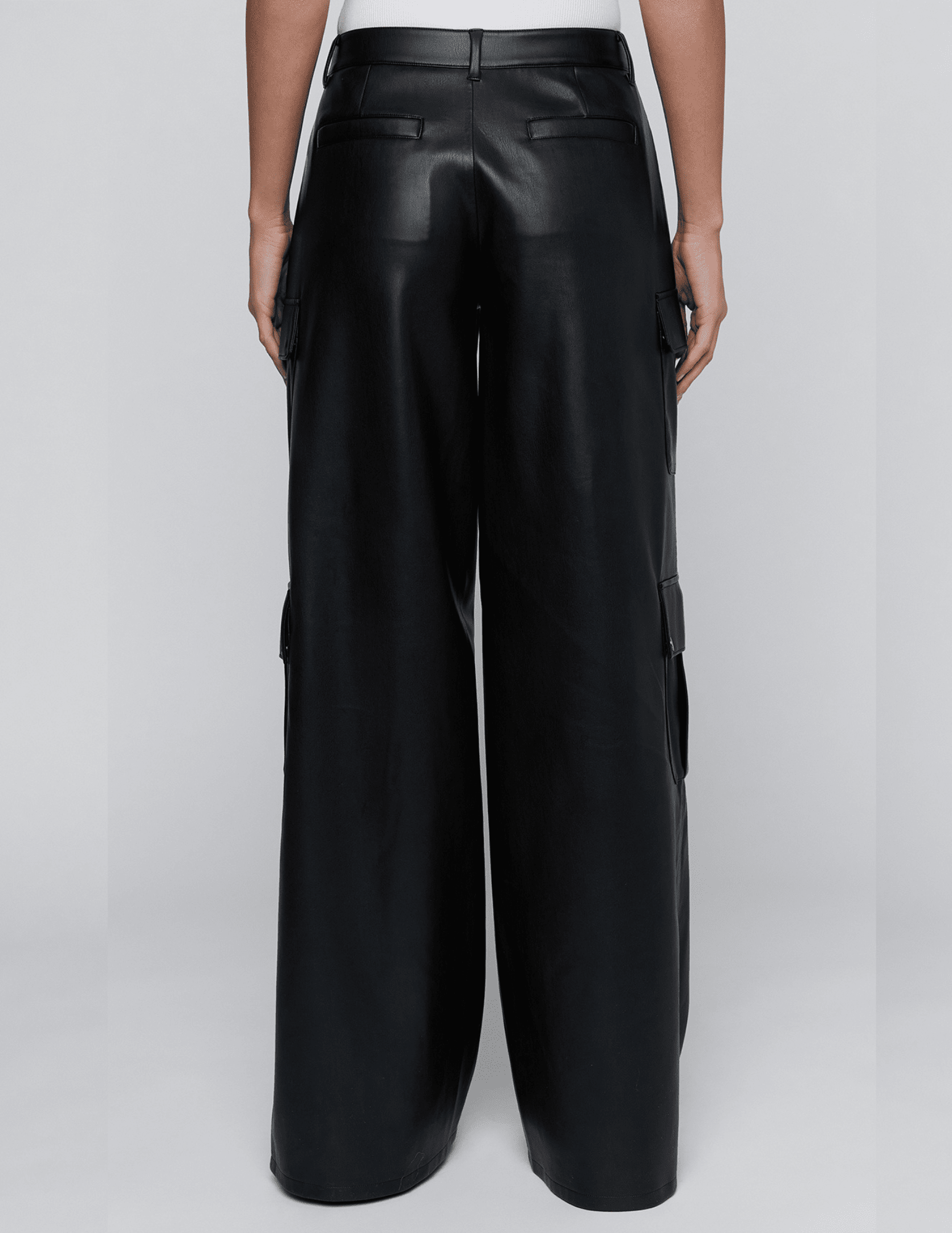 L’AGENCE Isolde Vegan Leather Cargo Pants in Black back view