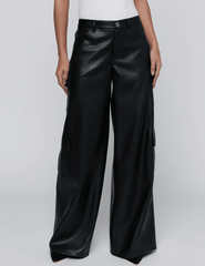 Front view of L’AGENCE Isolde Vegan Leather Cargo Pants in Black