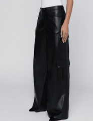 Side view of L’AGENCE Isolde Vegan Leather Cargo Pants in Black
