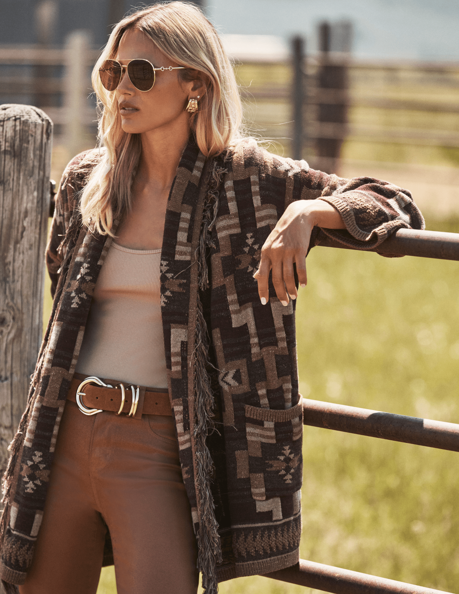 Eidtoril iamge of L’AGENCE Jair Jacquard Fringe Cardigan 