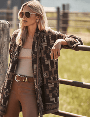 Eidtoril iamge of L’AGENCE Jair Jacquard Fringe Cardigan 