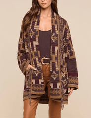 Front view of L’AGENCE Jair Jacquard Fringe Cardigan 