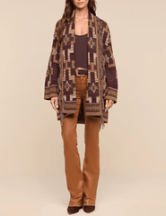 Full body view of L’AGENCE Jair Jacquard Fringe Cardigan 