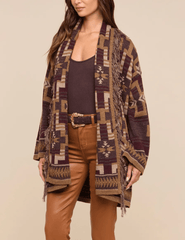 Side view of L’AGENCE Jair Jacquard Fringe Cardigan 