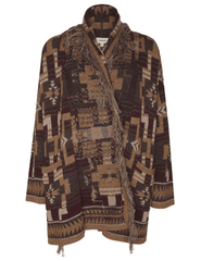 L’AGENCE Jair Jacquard Fringe Cardigan  in Burgundy Multi