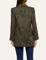 Back view of L'AGENCE Jayda Double Breasted Blazer in Deep Forest Multi Floral.