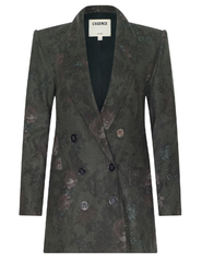 L'AGENCE Jayda Double Breasted Blazer in Deep Forest Multi Floral with structured shoulders and tonal buttons.