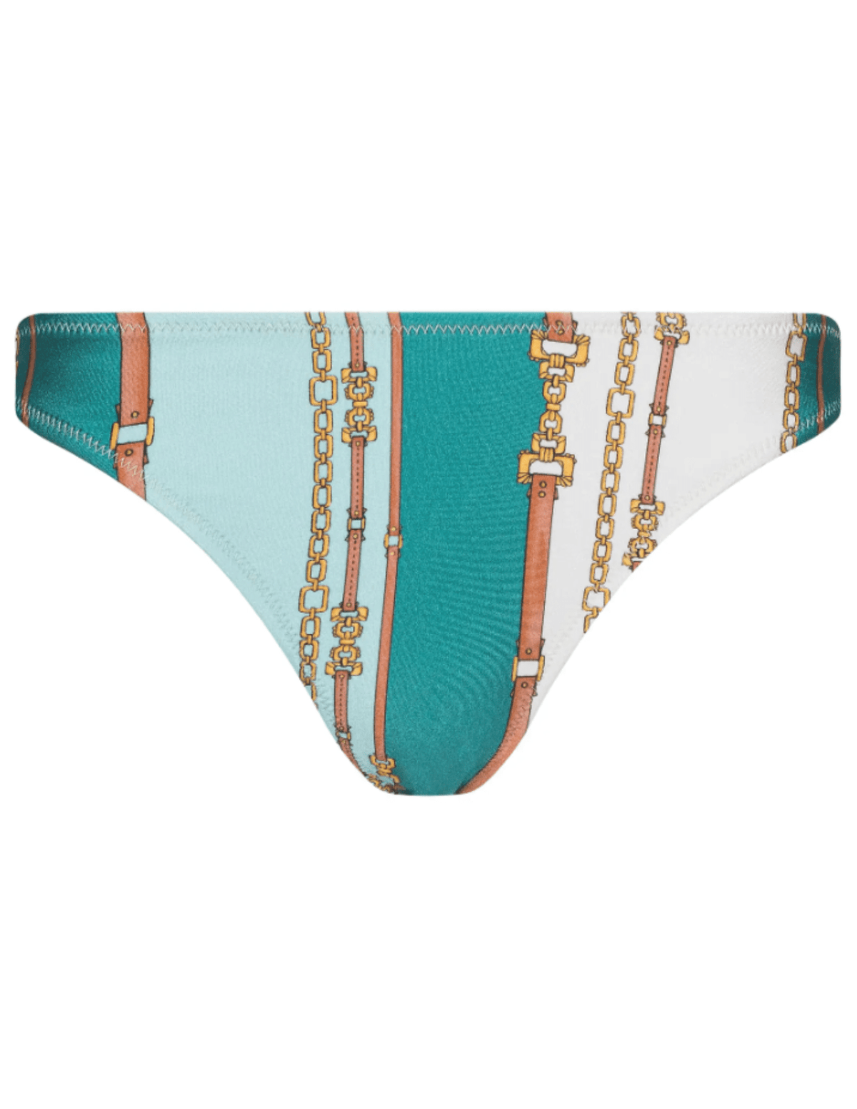 L’AGENCE Jean High Leg Bikini Bottom in Light Sage Belt Stripe