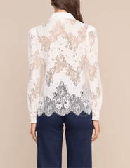 Back view of L’AGENCE Jenica Chevron Lace Blouse in Ivory