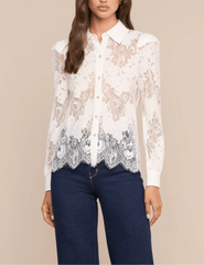Front view of L’AGENCE Jenica Chevron Lace Blouse in Ivory