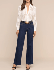 L’AGENCE Jenica Chevron Lace Blouse in Ivory with jeans
