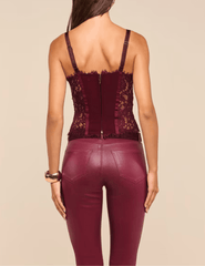 Back view of L’AGENCE Jenny Lace Bustier in Deep Sangria