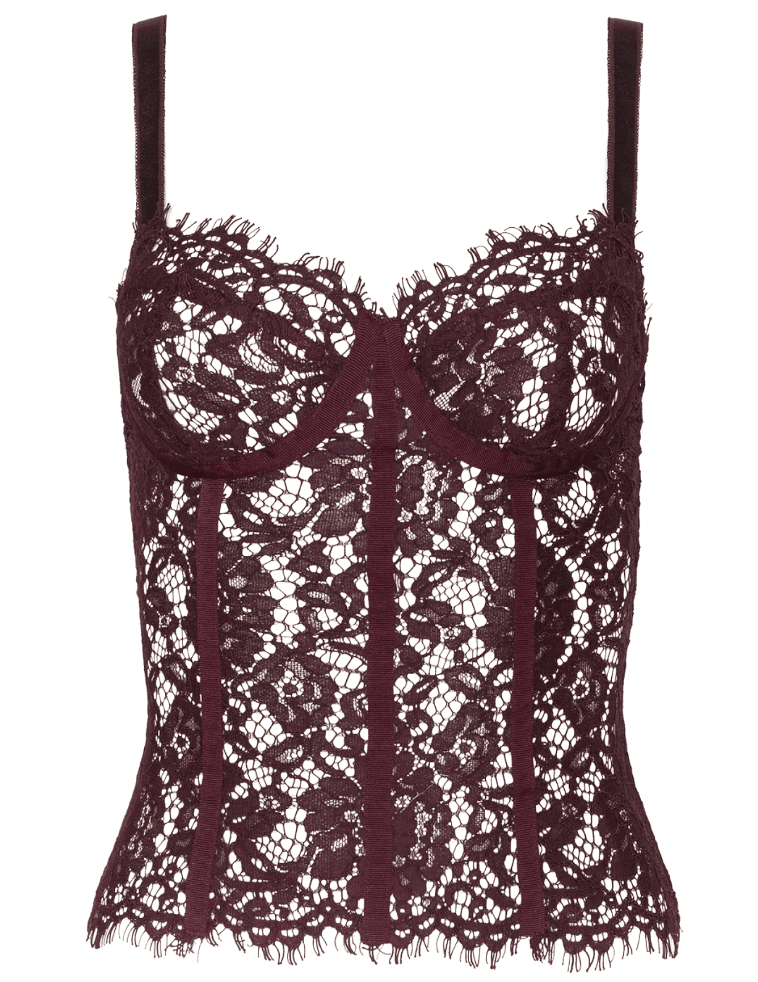 view of L’AGENCE Jenny Lace Bustier in Deep Sangria