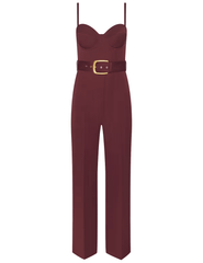 L'AGENCE Jessa Bustier Tailored Jumpsuit in Deep Port with sweetheart neckline and belted waist