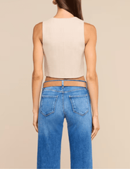 Back view of L'AGENCE Jianna Herringbone Cropped Vest Cappuccino Ivory Tweed