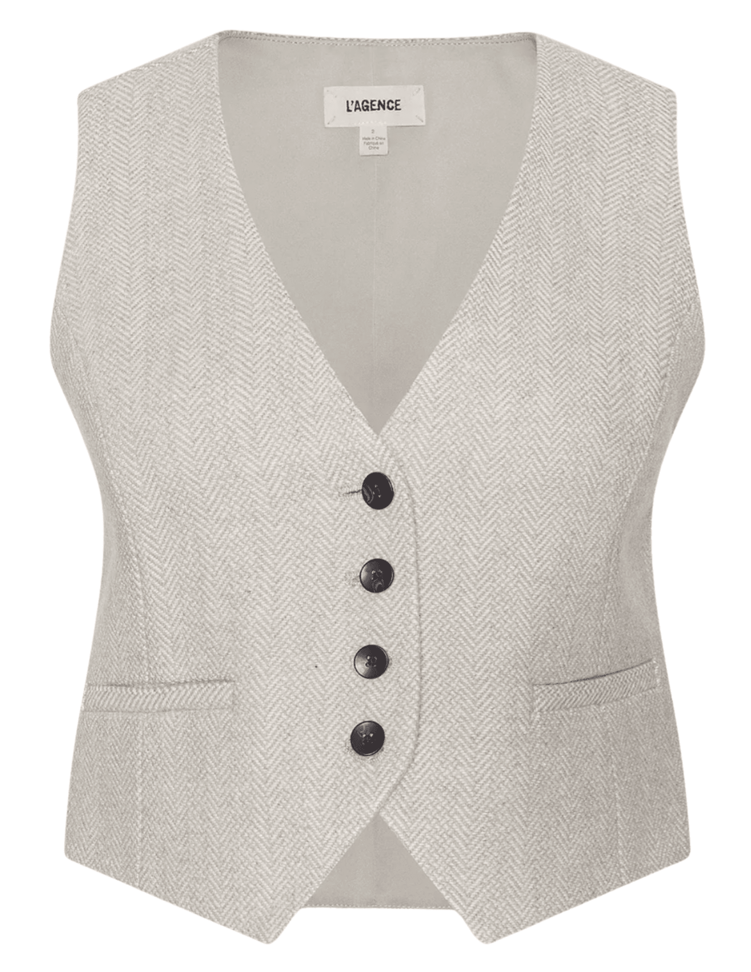 L'AGENCE Jianna Herringbone Cropped Vest Cappuccino Ivory Tweed