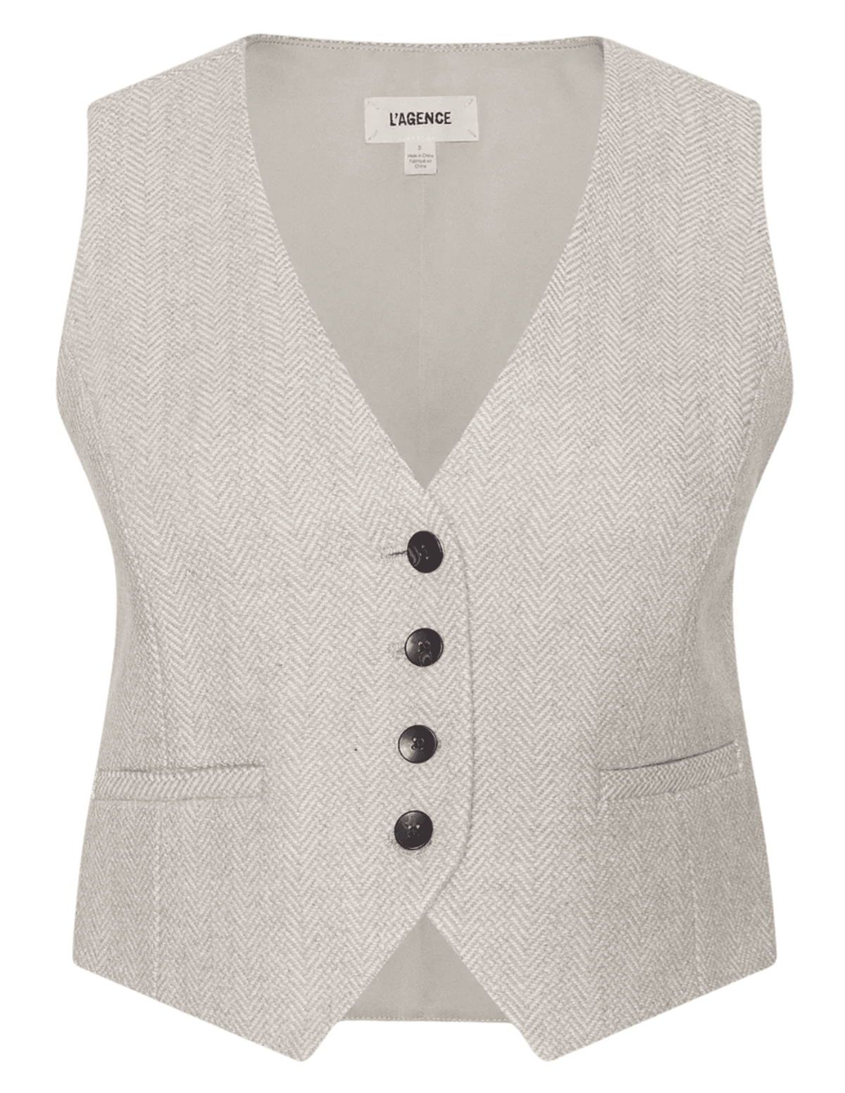 L'AGENCE Jianna Herringbone Cropped Vest Cappuccino Ivory Tweed