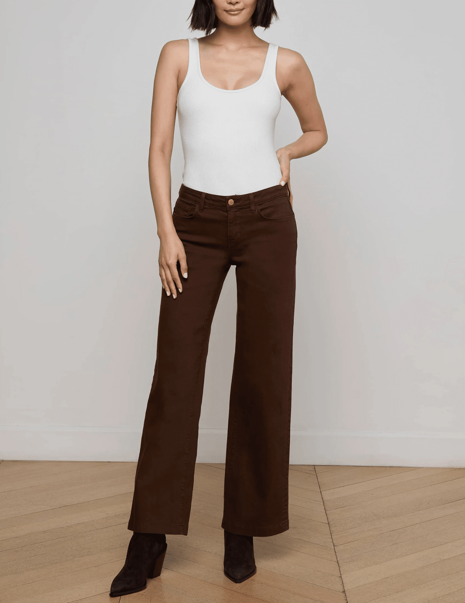 L’AGENCE Joanne low rise wide leg jeans in brown denim