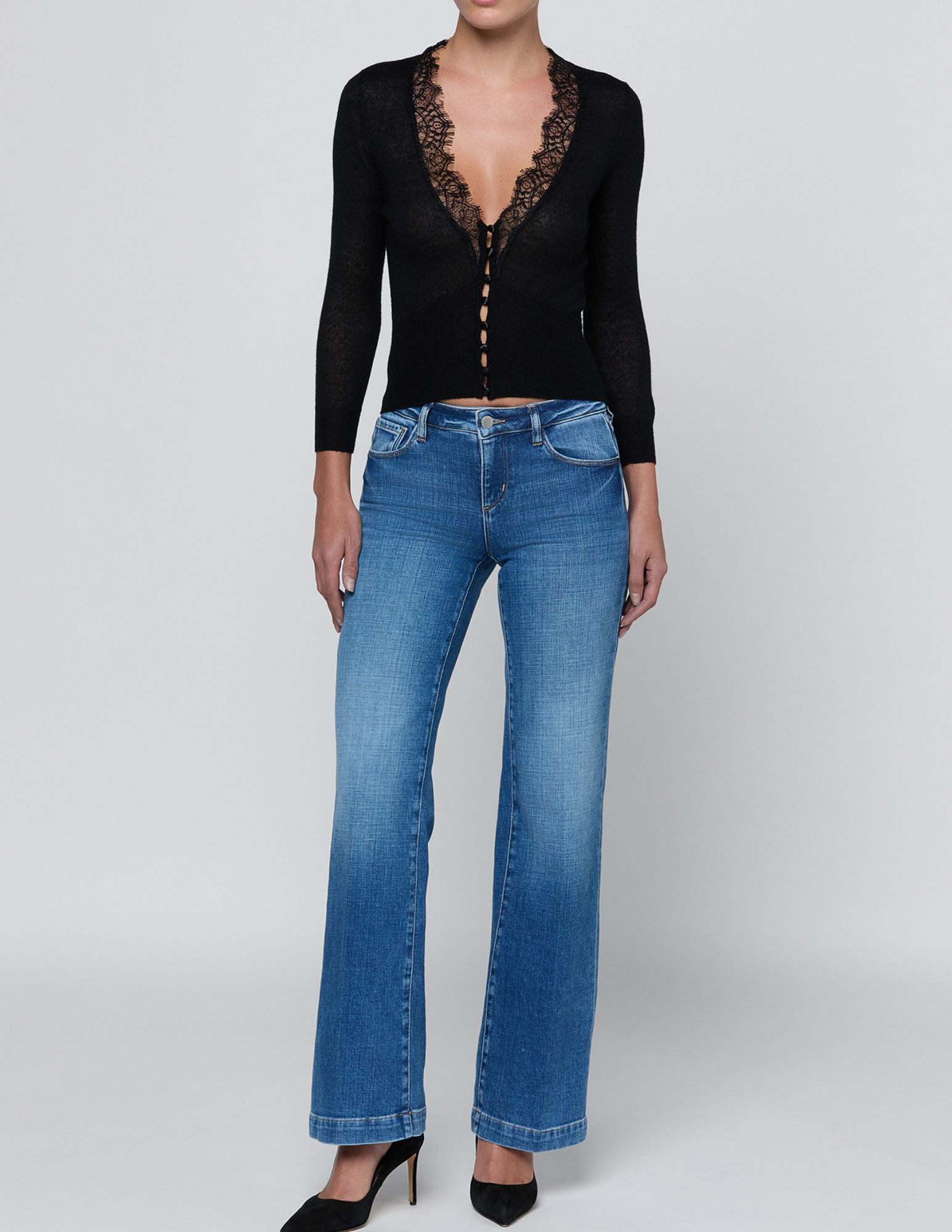 L'AGENCE Joanne Low Rise Wide Leg Jeans in Salinas full body view