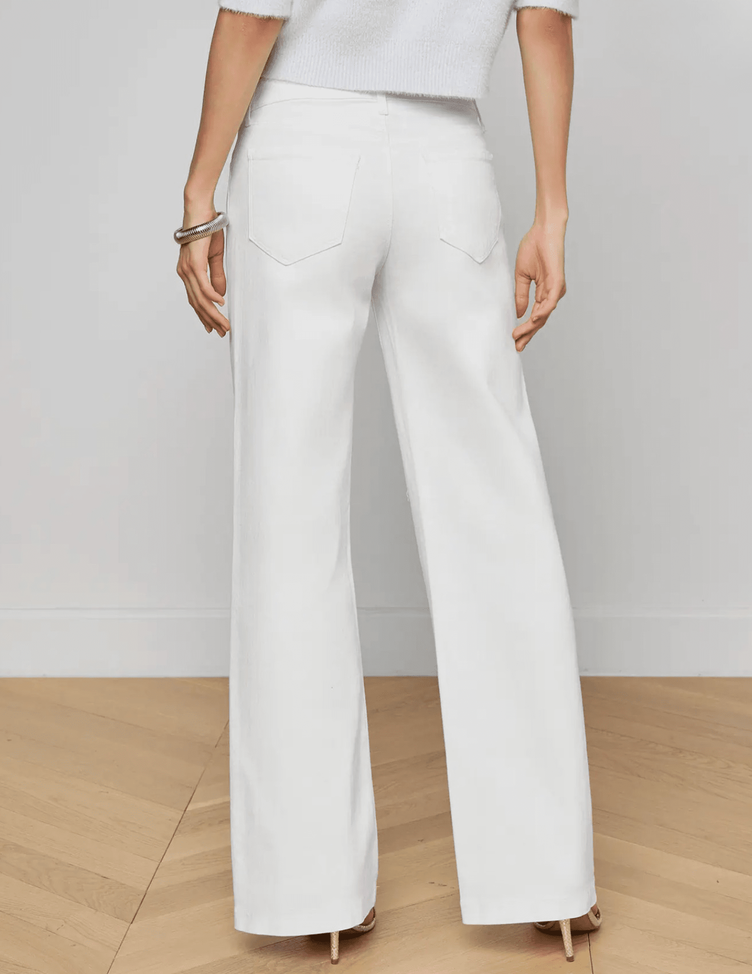 LAgence Joanne white low rise wide leg jeans back view