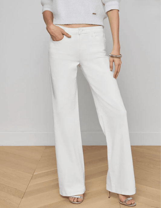 LAgence Joanne white low rise wide leg jeans front view
