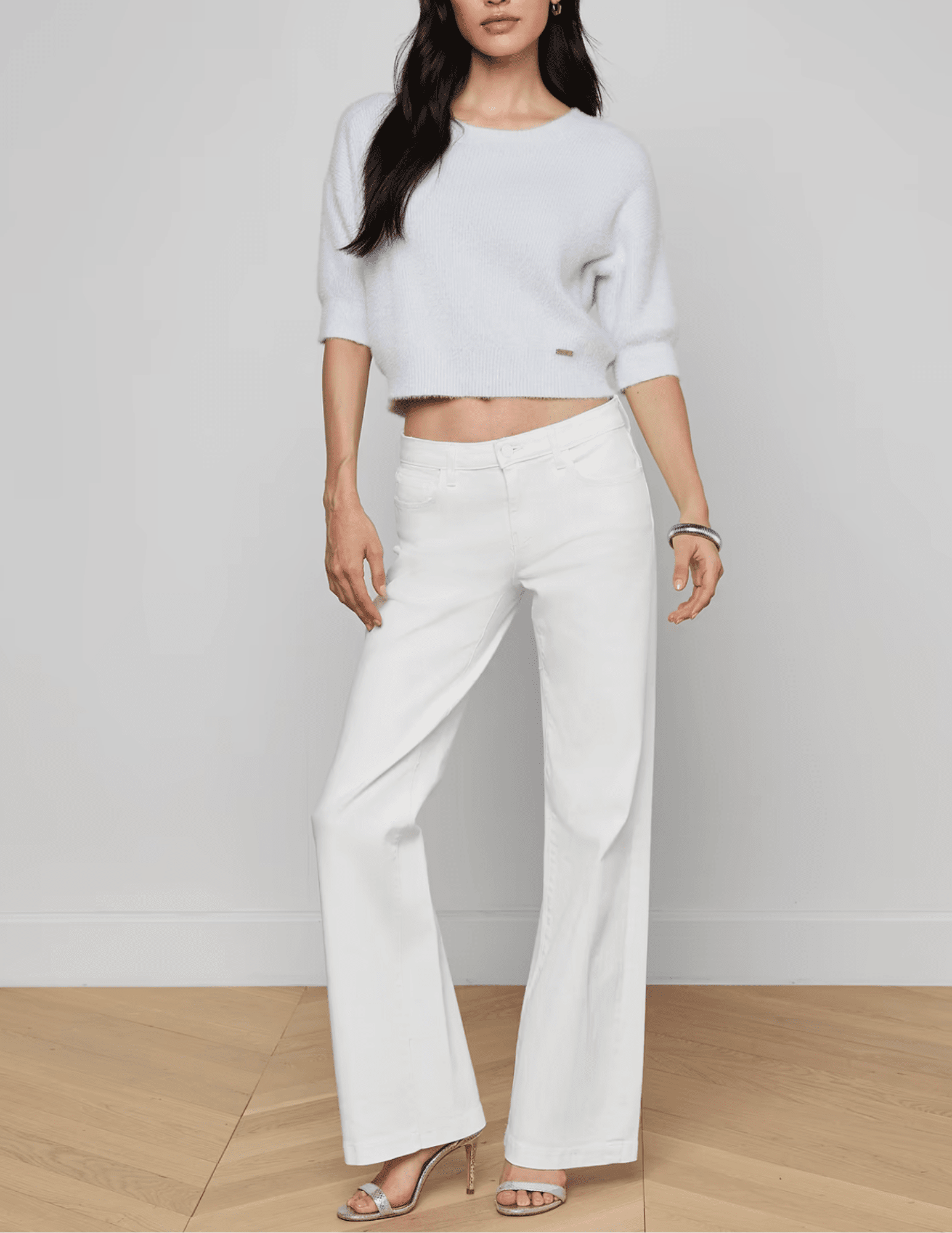 Styled L'Agence Joanne white low rise wide leg jeans with guinevere 