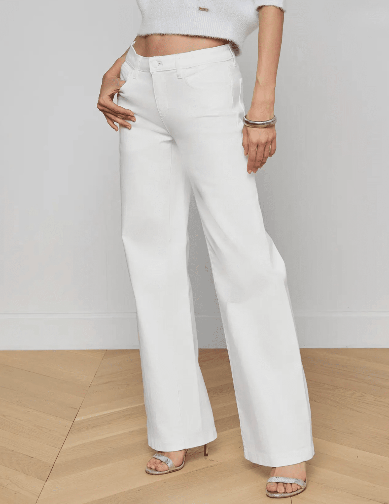 LAgence Joanne white low rise wide leg jeans side view
