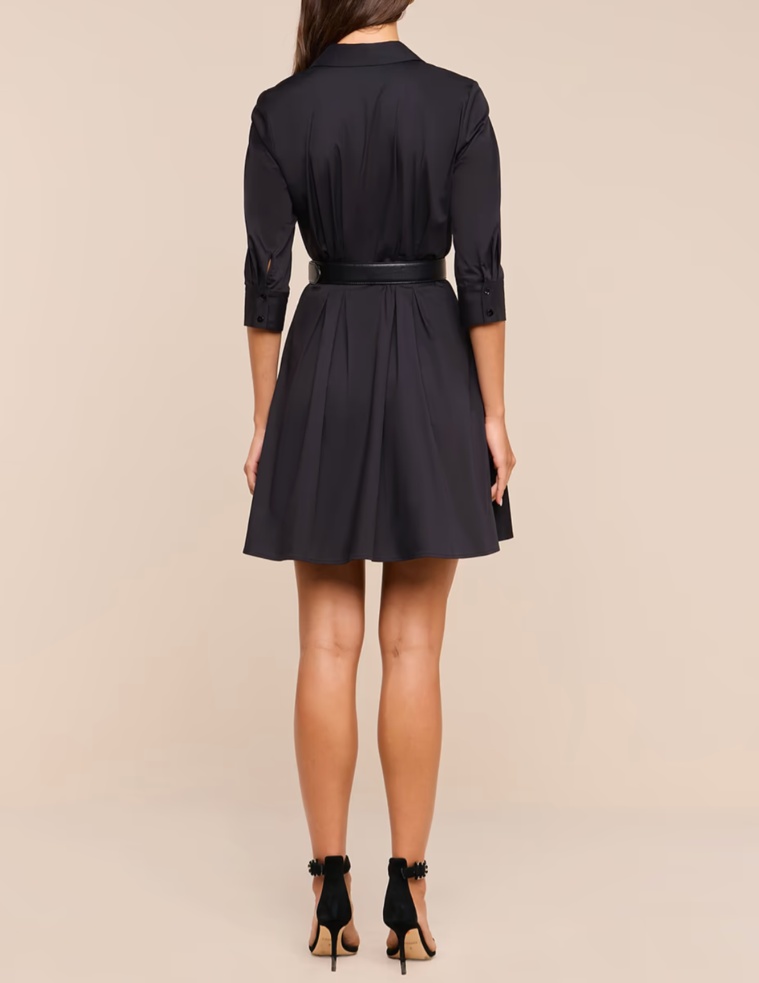 Back view of L'AGENCE Journi Pintuck Shirt Dress Black