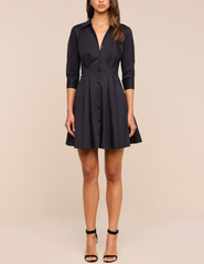Front view of L'AGENCE Journi Pintuck Shirt Dress Black