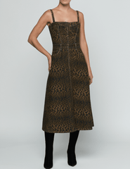 Front view of L’AGENCE Jovie Denim Midi Dress in Zephyr