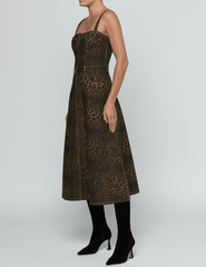 Side view of L’AGENCE Jovie Denim Midi Dress in Zephyr
