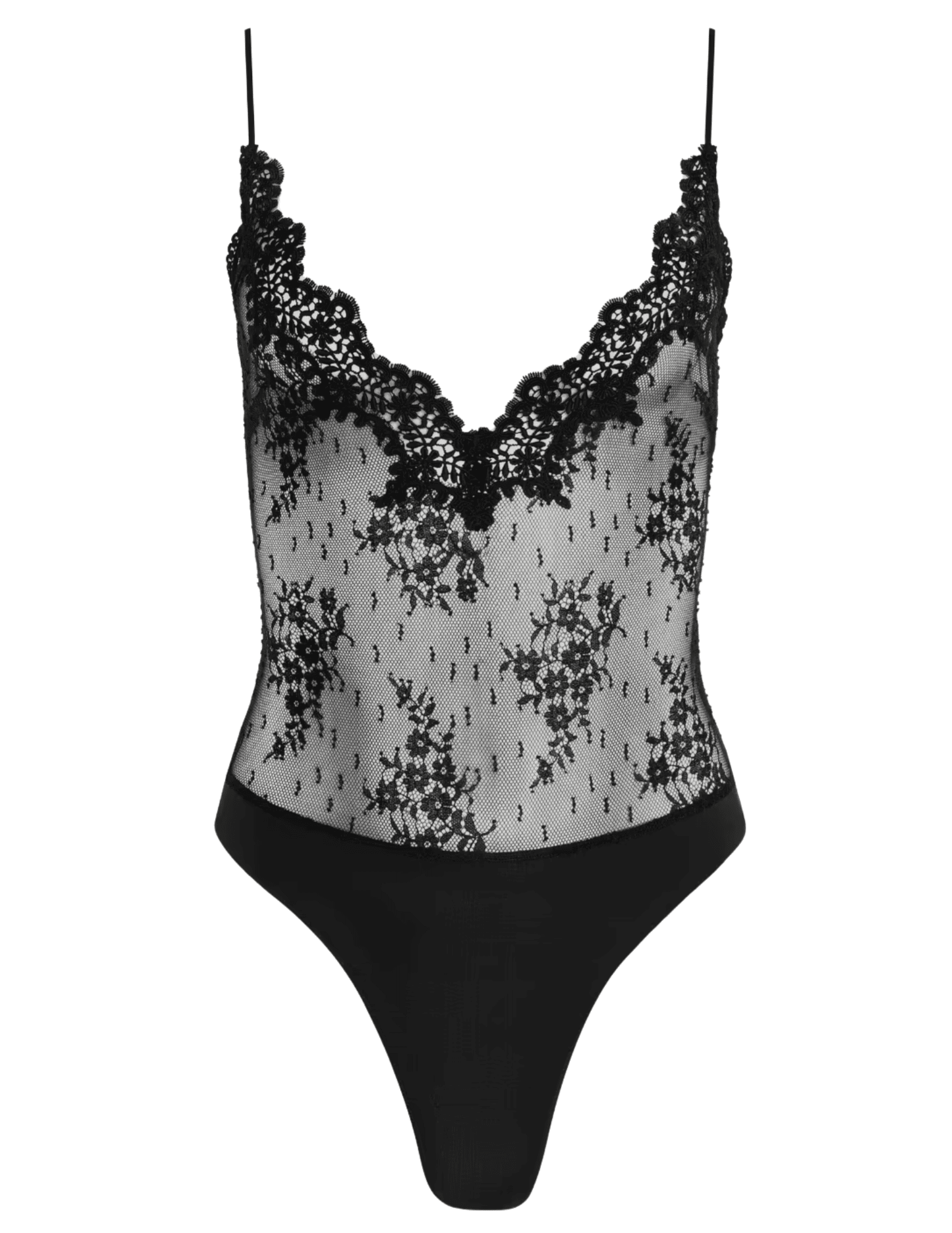 LAGENCE Kaelith sheer lace bodysuit in black 