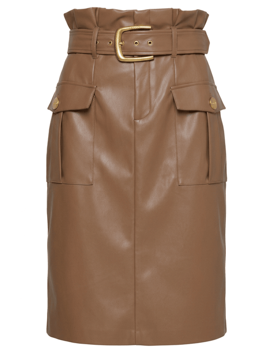 L’AGENCE Kaellis Vegan Leather Pencil Skirt in Soft Cognac