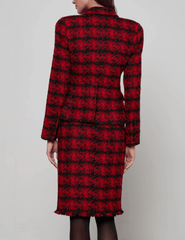 Back view of L’AGENCE Kaisley Tweed Blazer in bold red and black tweed.