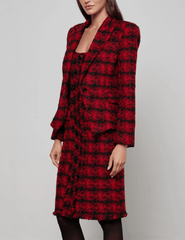 Side view of L’AGENCE Kaisley Tweed Blazer in bold red and black tweed.