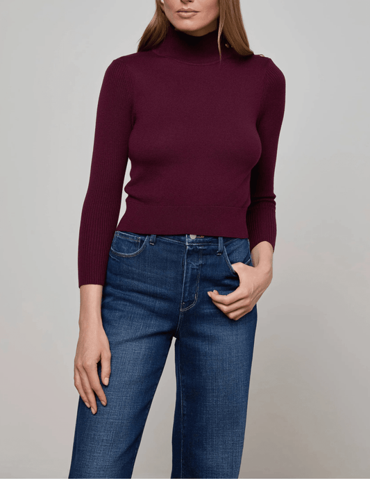 L’AGENCE Kamdyn Snap Button Mock Neck Sweater in Dark Port Gold front view