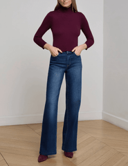 L’AGENCE Kamdyn Snap Button Mock Neck Sweater in Dark Port Gold front view