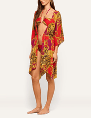 Side view of L'AGENCE Kara resort kimono showing its relaxed sleeves and asymmetrical hem.