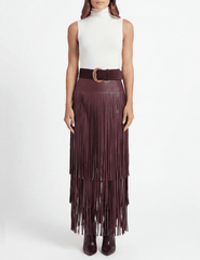 Front view of L’AGENCE Karoline Vegan Leather Fringe Maxi Skirt