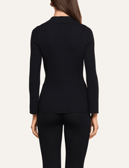 Back view of L'AGENCE Kaye Black Ribbed Cardigan Top showing its sleek, fitted silhouette.