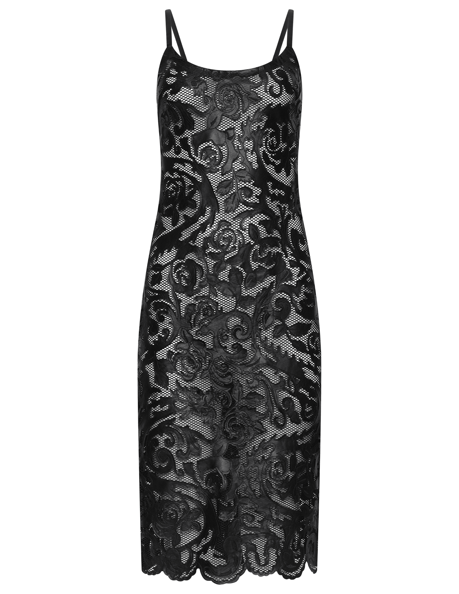L’AGENCE Kazuko Laser-Cut Vegan Leather Midi Dress in black with floral cutouts.